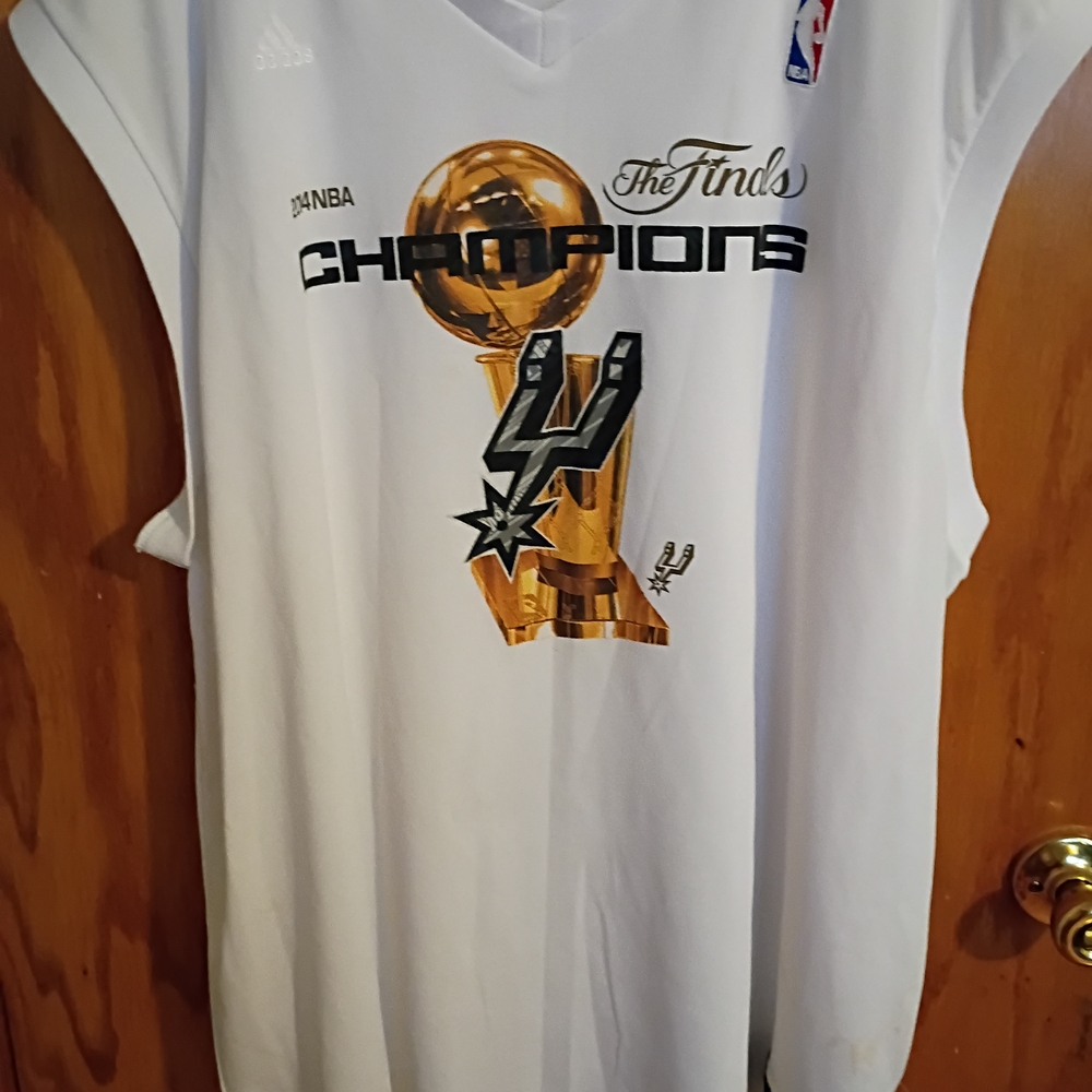 Adidas White NBA Champions Tee with Gold Trophy Graphic